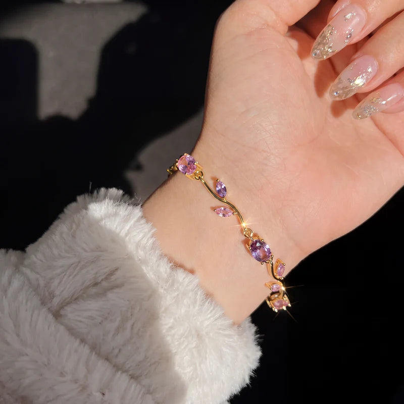 Gold Plated Crystal Stones Tulip Bracelet for Girls/Women