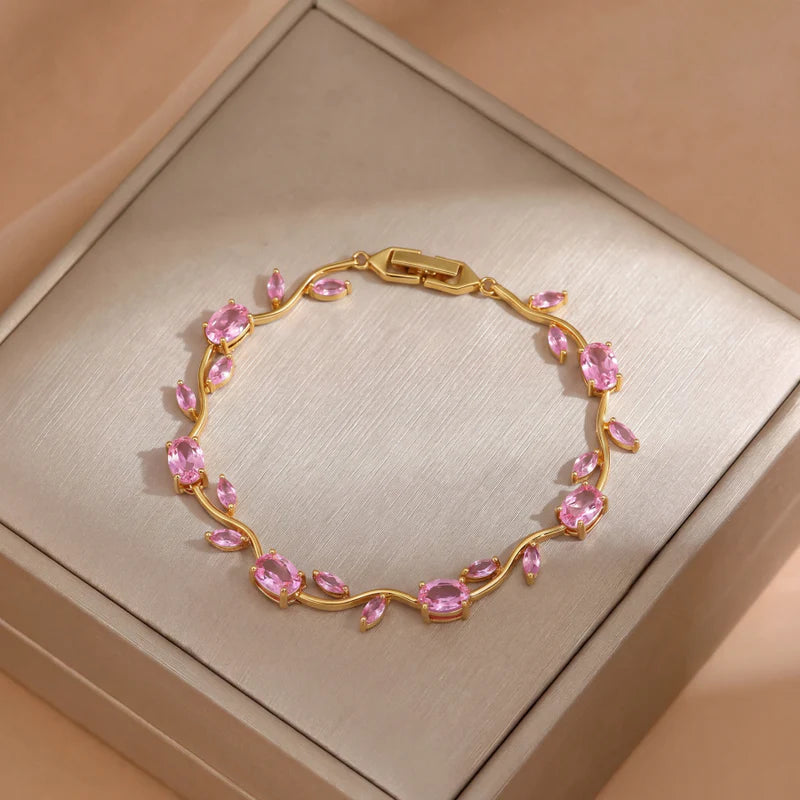 Gold Plated Crystal Stones Tulip Bracelet for Girls/Women