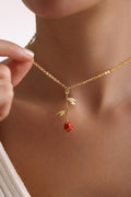 Gold Plated White Red Enamel Rose Flower Necklace, Rose Necklace, Flower Necklace